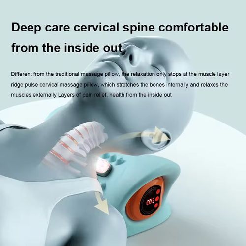 Electric Cervical Neck Traction Pillow With Ems Pulse, 40-42℃ Constant Heat Therapy & 6 Adjustable Vibration Modes – Neck Stretcher For Pain Relief, Ergonomic 2-Traction-Height Design To Restore Natural Cervical Curve, Deep Tissue Trigger Point Massager For Neck Stiffness, Shoulder Tension, Headache & Posture Correction, Ideal Home Use Neck Care Device For Men, Women & Office Workers