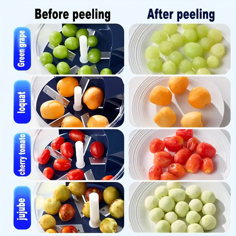 The electric peeler is equipped with a high-speed motor that rotates at 300 revolutions per second. It takes only 3 seconds to peel an apple and 1 minute to peel 5 potatoes. It is 20 times faster than manual peeling. You no longer have to rush before cooking.