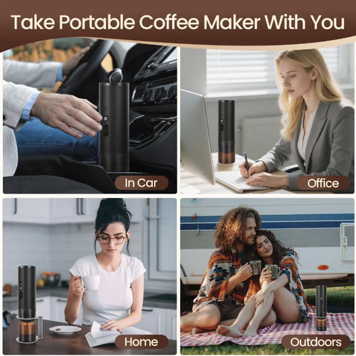 This portable wireless capsule coffee machine is equipped with heating and digital display functions. The charging port does not require plugging in. The machine is small in size and can be easily stored. The operation is simple. It is compatible with capsule coffee. It comes with a stand, storage bag and measuring spoon. It is suitable for use in various scenarios such as outdoor camping, vehicle transportation and home. The disassembled structure is convenient for cleaning.