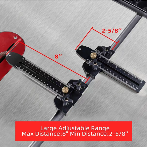 Aluminum alloy roller-type cutting limit support with metric and imperial dual-scale ruler. Roller can be smoothly adjusted. Multiple knobs for locking and no movement. Oxidized anti-rust body is sturdy and durable. Compatible with table saws and upside-down saws. Precise positioning for sheet cutting. Efficient and worry-free for batch woodworking processing. Effectively reduces cutting errors and improves the regularity of the finished products.