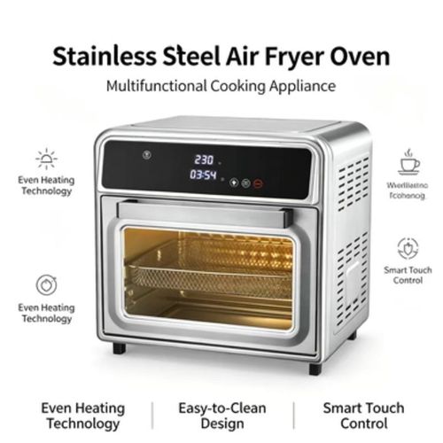 Guangrong 20L Stainless Steel Air Fryer Oven for Home, Multifunctional 2-in-1 Electric Oven. Oil-free air frying with hot air circulation, intelligent precise temperature control, double-layer racks. Visible window for real-time monitoring, all-in-one for frying, baking, roasting and grilling. Stainless steel body is durable and easy to clean, safe, energy-saving and simple to operate, ideal for home use, baking, barbecue and healthy light meals.