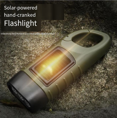 Solar hand-crank flashlight, mini generator