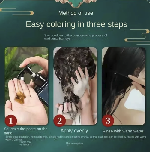 Order today and you will receive 4 bottles of the gentle and non-irritating hair dye and hair care plant extract formula. This natural hair dye gel is made with plant extract formula and is mild in nature, without damaging your hair. It is a single-dose product that can be used directly without mixing. The operation is simple and it won't stick to the scalp. It is perfect for easily covering white hair. It is an ideal choice for home hair dyeing.