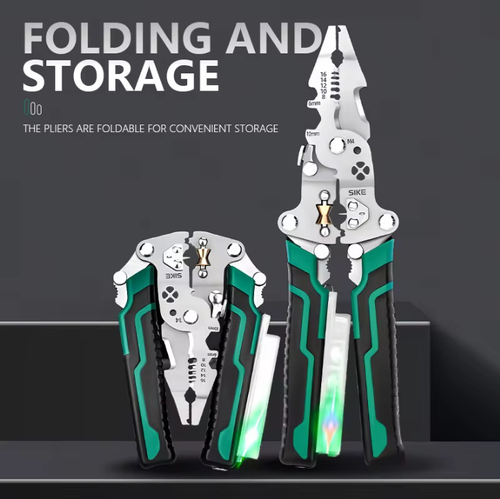 Multifunctional electrician's pliers, with an electric testing function, can precisely detect circuits and can be folded for storage, taking up no space. The four-hole winding design makes wiring easier. The functions of stripping wires and clamping are also very powerful. One plier can meet various needs. With it, the efficiency of electricians' operations is directly maximized, and it is a good helper for electricians' work.