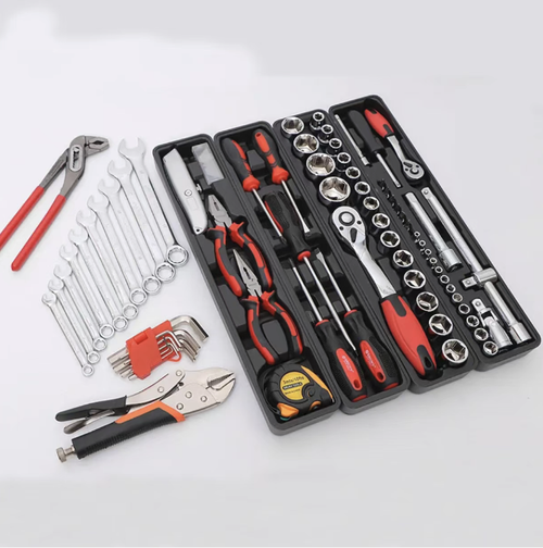 This 85-piece three-layer folding hardware tool set comes with a 24-tooth ratchet wrench and a full range of accessories such as sockets and pliers. The three-layer folding metal box provides categorized storage, making it sturdy and durable. It is an efficient and all-round choice for household repairs and car maintenance. Make every action filled with confidence, ensuring the safety of your home life and vehicle maintenance.