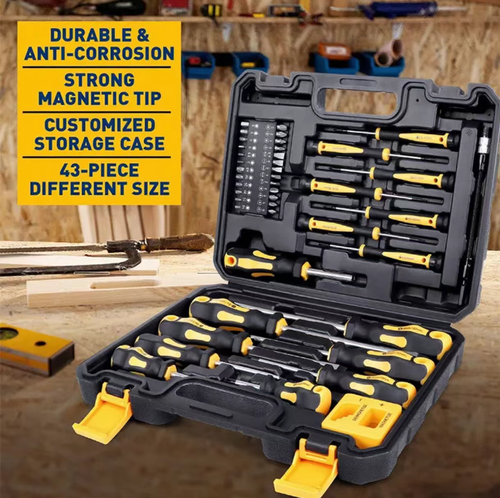 This 43-piece magnetic screwdriver set covers all scenarios for maintenance and is fully compatible with various situations. The strong magnetic tip has a stable adhesion and won't slip off. The chrome-vanadium steel material is durable and sturdy. The ergonomic handle provides a comfortable operation. It is also equipped with a custom storage box, making it convenient for storage and preventing loss. It is an all-in-one tool suitable for household maintenance and DIY projects.