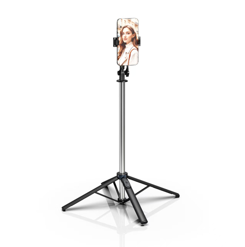 This 1.85-meter anti-shake selfie pole tripod features an integrated design, allowing for an extremely long stretching for a wide field of view. The tripod is stable and shock-proof. With Bluetooth remote control, it frees your hands. It can rotate 360° to switch between portrait and landscape modes. It can be paired with accessories such as a light source, and is portable and easy to store. It is an all-in-one shooting tool for selfies, live streaming, and Vlog creation.