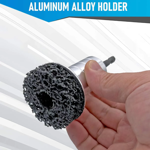 Black Diamond Abrasive Wheel Hub Rust Removal and Maintenance Tool, quickly removes rust, oxide layers and burrs, and simultaneously completes polishing and cleaning. The aluminum alloy handle is sturdy and anti-slip, with replaceable grinding heads that fit hand drills. The interface is stable without shaking, making it an efficient magic tool for auto repair, hardware processing and metal maintenance.