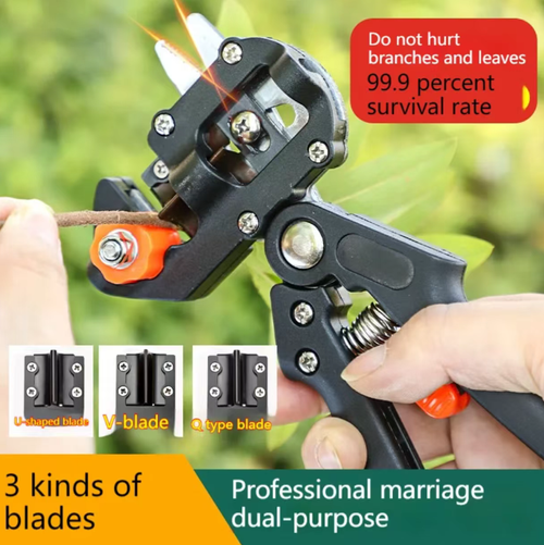 Professional-grade tree grafting tool, an efficient grafting instrument. With 3 different blade heads, it is suitable for various types of trees. The cutting process is 85% more effortless and has a high degree of fit, thereby increasing the survival rate. The operation is extremely simple, making it easy for beginners to master. The body is rust-proof and durable, suitable for batch grafting in orchards and gardening potting care. It is a tool for saving grafting efforts.