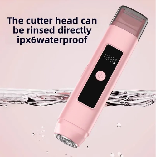 LCD model women's double-head hair removal device: Two heads can separately cut long and short hair. The 0.05mm blade net adheres to the skin without pain. It is IPX6 waterproof and can be used for showering. It has LCD display of battery level. It is palm-sized and portable. It can be used 15 times after being charged once. It can take care of the lip area, armpit and private parts. It is friendly to sensitive skin and can easily make body hair disappear.
