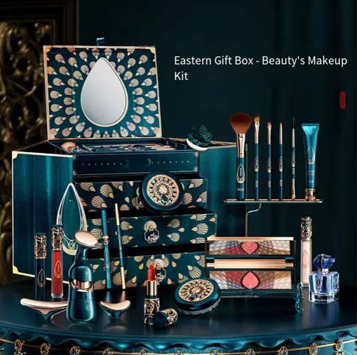 A 24-piece set of high-end Oriental traditional Chinese makeup products. The dark green and gold-colored box resembles a garden in the south of the Yangtze River. When opened, it reveals 24 items including eyeshadow, lip gloss, blush, etc. Even the mirror is engraved with water ripple patterns. The opening ceremony has an extremely strong sense of excitement ✨ Using it yourself is a daily makeup pleasure, and as a gift, it is a respectable choice.