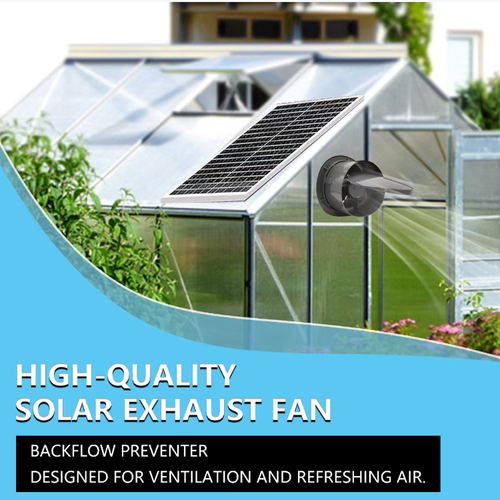 25W solar-powered 8-inch exhaust fan, 12V low-voltage plug-free operation, quiet and high-volume exhaust. Comes with a long-line solar panel with a switch, which can ventilate independently on sunny and cloudy days, preventing moisture and odor. Suitable for greenhouses, pet enclosures, storage attics, etc. Outdoor waterproof and sun-resistant, no wiring required, zero electricity cost for all-day fresh air circulation.