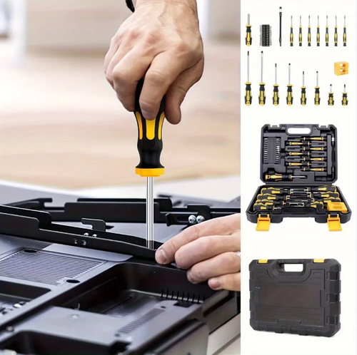This 43-piece magnetic screwdriver set covers all scenarios for maintenance and is fully compatible with various situations. The strong magnetic tip has a stable adhesion and won't slip off. The chrome-vanadium steel material is durable and sturdy. The ergonomic handle provides a comfortable operation. It is also equipped with a custom storage box, making it convenient for storage and preventing loss. It is an all-in-one tool suitable for household maintenance and DIY projects.