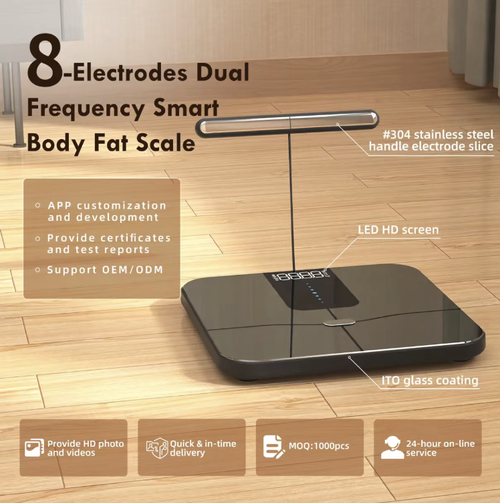 This eight-electrode smart body fat scale offers medical-grade accuracy in monitoring comprehensive health data of the entire body. The invisible LED high-definition screen provides clear readings. It has an ultra-long battery life of 180 days and supports Type-C fast charging. It also enables multiple users in the family to be bound. It is a professional-level monitoring device for home health management and fitness shaping.