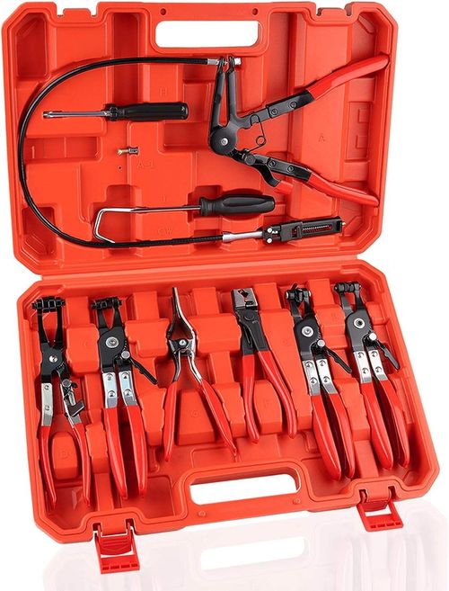 This 9-piece vehicle hose clamp tool kit is an essential tool for auto repair: it includes flat belt clamps, long-distance flexible clamps, etc., and is compatible with various pipe clamps. Made of high-carbon steel, it is durable and has a non-slip handle for ease of use. The custom storage box is easy to organize. When DIY car owners or auto repair technicians use it, the efficiency of pipe disassembly and assembly is doubled, making it convenient and professional.