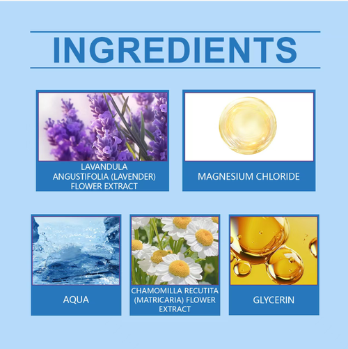 Relieve pain, repair anti-inflammatory effects, and moisturize - Goodnight Spray. Contains magnesium oxide and plant essences. Gentle and soothing, quickly absorbed. Helps you get rid of pain and discomfort, repair your skin, enjoy a wonderful sleep, and restore the smoothness of your skin! Order today and you will receive 3 bottles of Goodnight Spray that eliminate pain, repair anti-inflammatory effects, moisturize, and help you have a restful sleep!