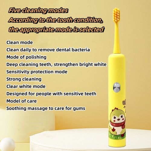 Electronic Child Toothbrush IPX7 Waterproof Rechargeable Home Use Portable Cartoon Handle Toothbrush for Children 8 Brush Heads