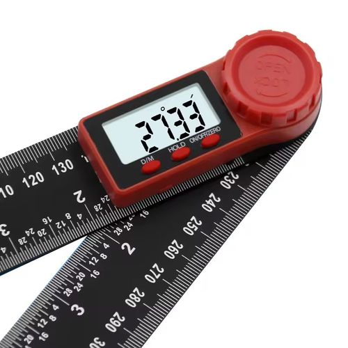 Digital Angle Ruler: The precision champion, versatile in one tool, black and red color scheme, digital display + metal ruler body, precision ±0.1°, also has the function of a straight ruler, suitable for various scenarios such as woodworking, construction, and machinery, it is an accurate measuring tool for angles.