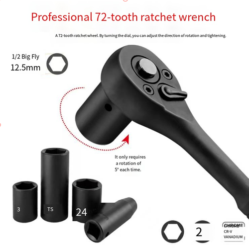 This 65-piece large fly universal sleeve kit features an extended deep hole design, which is suitable for various screws. The high-strength material can be paired with pneumatic air guns, and the set includes all kinds of ratchet wrench accessories. The storage box is neat and portable, and this set covers most automotive repair and disassembly scenarios. It is a practical and durable tool kit for maintenance operations.