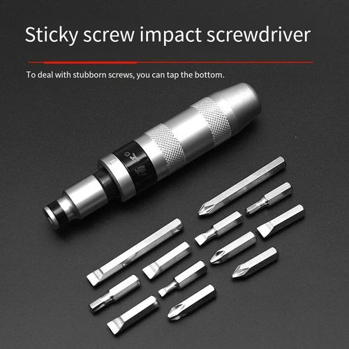 13-piece impact screwdriver: Made of chrome-vanadium steel, with multiple heads precisely adapted for various situations. It is capable of forcefully breaking rusted and stripped screws. It is an essential professional tool for repairing stubborn screws and is a must-have efficient tool for both home and automotive repair scenarios.
