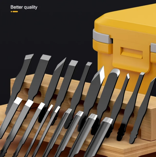 This handheld lithium battery-powered engraving machine kit comes with multiple woodworking chisels. It operates wirelessly without being restricted by cables. The machine body has an electricity level display, the chisel heads are easy to replace, and it comes with a storage toolbox. It is suitable for wood carving, bonsai, and root carving shaping and polishing. It can complete the cutting and edge trimming of wood materials. Please take proper protection measures when using it.