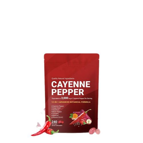 The Cayenne Pepper Chewing Candy contains capsaicin and plant extracts, which can gently boost metabolism and aid digestion. It is suitable for people who sit for long periods and have slow digestion. Order today and you will receive 2 bags, totaling 480 capsules for maintaining cardiovascular health. It is natural and mild, helping to relieve bloating and relax the body. It is a low-cost supplement for maintaining good health.