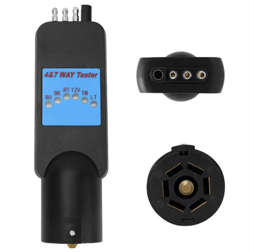 Two-in-One Trailer Circuit Detector, compatible with 4-pin, 7-hole trailer interfaces, suitable for trucks and caravan trailers. After power-on, the indicator lights clearly show the status of each circuit line, enabling quick detection of open circuits and wiring errors. The body is shock-resistant and durable. It can be plugged in directly using the vehicle battery power supply. It is portable and compact, serving as a regular tool for trailer circuit maintenance.