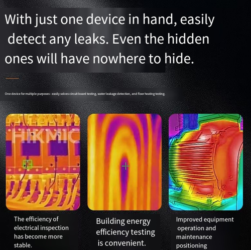 Hikvision Microvision mobile infrared thermal imager, Type-C plug-and-play, with a 96×96 resolution, precisely captures temperature differences. It can quickly locate hidden cameras, water and electricity leakage points, and equipment malfunctions. It is compact and portable, easy to carry, and is a practical tool for privacy protection during business trips, equipment maintenance and troubleshooting, and self-inspection at home.
