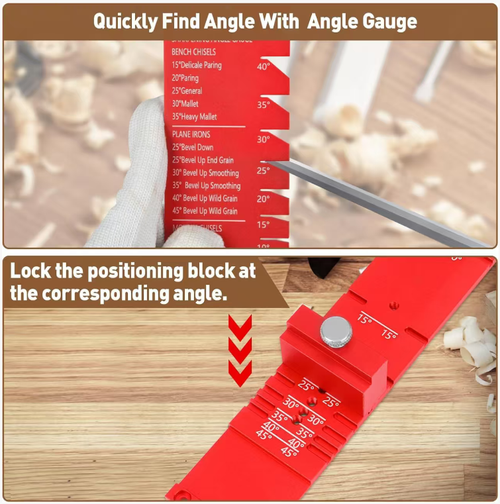 Aluminum alloy woodworking angle grinder with double-screw chuck for stable clamping, roller guide rail maintaining a constant grinding angle. Equipped with double-sided diamond grinding stones for roughing and fine polishing. Multiple-angle calipers are compatible with various chisels and plane blades. Anti-slip base is easy to clean. Ideal for beginners to smoothly and evenly sharpen sharp edges. Suitable for woodworking workshops and general household use.