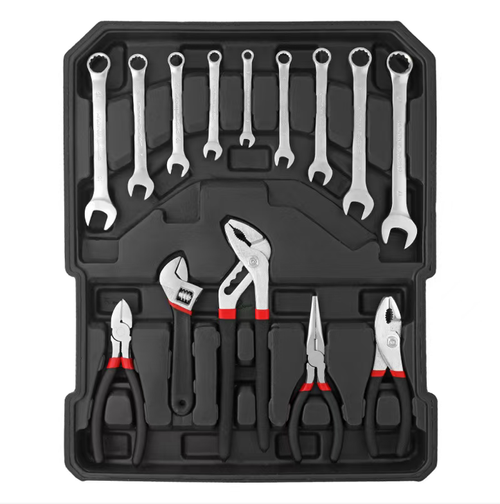 This 810-piece aluminum box handle tool set includes a variety of tools such as sockets, wrenches, screwdrivers, etc. It is made of high-carbon steel and is durable and sturdy. The multi-layer aluminum box is equipped with handle wheels for easy portability and organized storage. It is suitable for automotive maintenance, repair, and home DIY projects, making it an all-round choice for efficient repairs.
