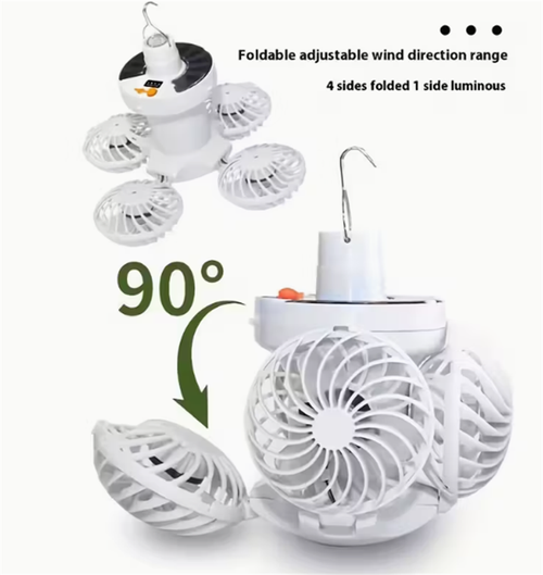 Outdoor Solar Garden Lamp Hanging Foldable Lamp with Fan Type-C Solar Charging Football Lamp