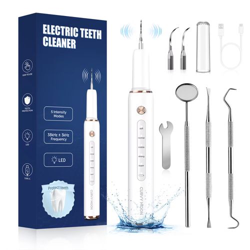 A 3 million times per minute ultrasonic toothbrushing device enables you to thoroughly clean your teeth at home. It intelligently senses pressure to protect the gums and uses purple light and an antibacterial cover to lock in bacteria. With 5 different brush heads targeting hard-to-reach areas, it can clean away plaque in just 2 minutes. It freshens your breath and gives you more confidence when smiling with teeth exposed!