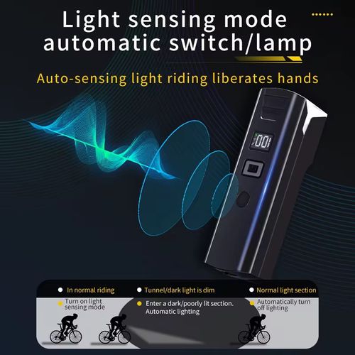 Intelligent light-sensing cycling night light, automatically switches on.off according to light intensity. 65 art anti-glare headlights illuminate the road conditions. Type-C fast charging with a battery life of 5 - 20 hours, IPX5 waterproof. Quick disassembly mount compatible with various handlebars. It is the lighthouse for night riders, ensuring their safety and convenience.