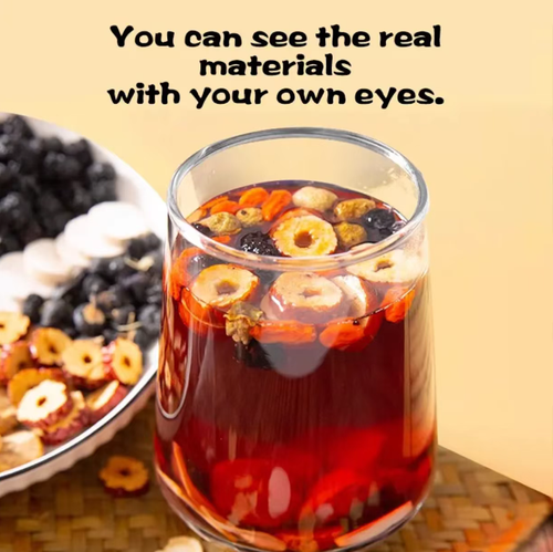 If you're tired, don't force yourself! Jiubao Rejuvenation Tea, made with 9 genuine ingredients including blackberries and goji berries, is sweet without any bitterness. It nourishes blood and boosts energy, and you can enjoy its benefits for 3 consecutive days. Place your order today and you'll receive 2 bags, which are enough for 2 weeks of use. Enjoy rejuvenation freedom! Carry it with you in individual tea bags, and it's healthier than milk tea!