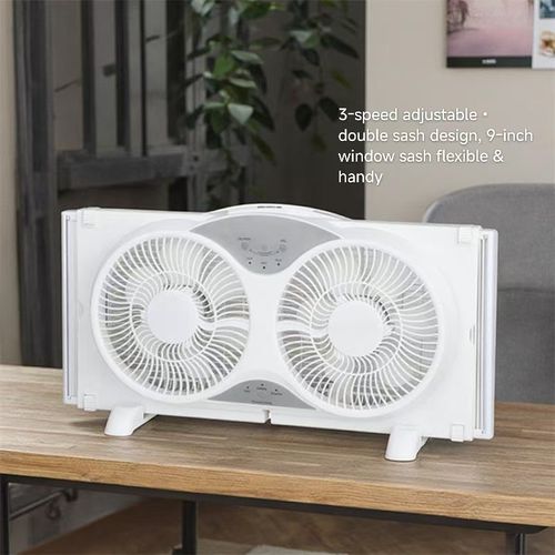 测试Household 9-Inch Retractable Double Window Fan, 3-speed adjustable, three modes cool exhaust circulation, dual air outlets for efficient ventilation, adjustable side fits most window frames, with remote control, no punch installation, perfect ventilation solution for bedroom kitchen bathroom, odor removal and air renewal, must-have for renters, operates quietly without disturbing life, quickly improves indoor stuffiness and humidity, enhances home air quality.