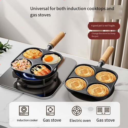 4-Hole Frying Pot Thickened Omelet Pan Non-stick Egg Pancake Steak Cooking Egg Ham Pans Dual Purpose Cookware Pan