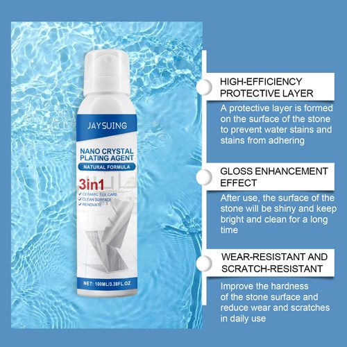 Nano-coated crystal spray, 1 spray and 1 wipe to apply a protective film to tiles, stones, and wood: anti-stain, anti-damage, double the shine, dries in 3 minutes, simple to use and odorless. Order today and get 2 bottles, covering the home care for half a year. The materials in the kitchen and living room can be refreshed, spend one penny to stock up on double renewal power, and easily create a decoration-level shine!