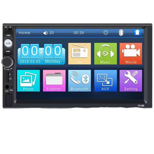 7-inch high-definition large-screen car MP5 player, supporting Carplay connectivity and Bluetooth 5.0, hands-free calling + lossless music playback. Equipped with seven-color ambient lights, EQ audio effect adjustment, rearview camera and USB  TF card audio playback. Electronic shock resistance and stability. Can be directly replaced with the original car audio system, making old cars instantly become smart vehicle-mounted devices.