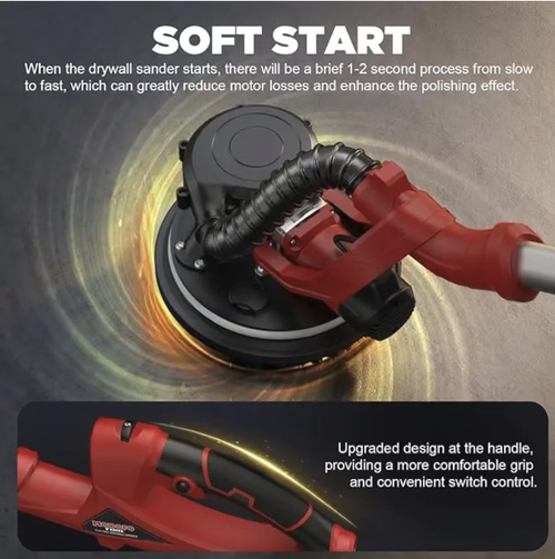 This foldable wall grinding machine is equipped with LED lighting and self-suction dust collection function. During the grinding process, it effectively collects the plaster dust, eliminating dust and being more environmentally friendly. The foldable long rod is suitable for both high and low walls, ensuring uniform sandpaper grinding. It is easy to operate and is a practical tool for home decoration wall renovation.