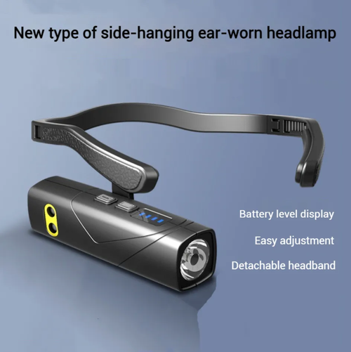 55g Side-mounted Headlamp,Lightweight like an earphone, not heavy on the head. Side-mounted, handheld, can clip onto the brim of a hat for multi-scenario compatibility. With gesture control switch for hands-free operation. High-brightness LED + battery level display. Free your hands without hindering your actions. Must-have lightweight equipment for outdoor enthusiasts and night workers. Once you use it, you'll be hooked!