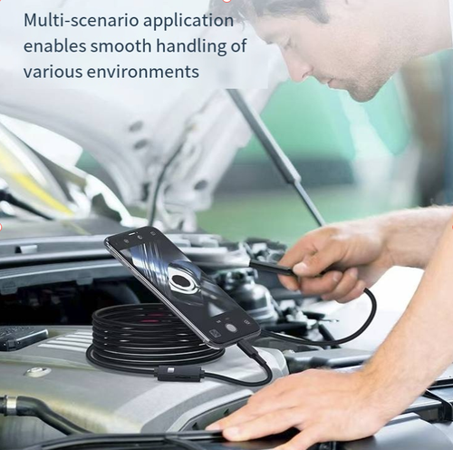 The three-in-one universal industrial endoscope is compatible with Android, Apple and Type-C mobile phones. It features an 8mm fine probe, a 2-meter hard cable, IP67 water resistance, a built-in adjustable spotlight, the ability to take photos and record videos, and comes with multiple accessories. It is a must-have for regular inspections in narrow spaces such as auto repair garages. It is a compact and portable auxiliary tool for daily maintenance.