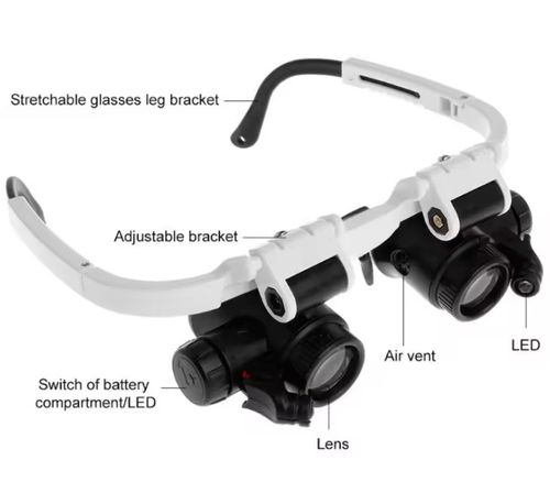 Head-mounted magnifying glasses with high-definition and high-power optical lenses, adjustable for multiple magnifications without distortion. The glasses design frees up both hands, is suitable for different head shapes and lightweight. Some models come with auxiliary lighting. They are powerful visual tools for watch repair, jewelry appraisal, and fine craftsmanship, enabling precise and efficient operations.