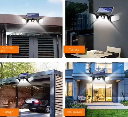 Wireless Solar Triple Head Wall Lamp: During the day, it charges the battery through the solar panel, and at night, it automatically lights up. Its brightness is 4000 lumens, with a color temperature of 5000K of daylight white light, which can clearly illuminate the dark areas outdoors. It has an intelligent sensing function, is waterproof and durable. It is suitable for indoor doors, garages and patios. Order today and you will receive 2 solar triple head wall lamps.