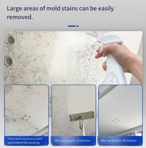 This wall mold remover is the savior of moldy walls! Just spray and wipe, and the mold spots disappear instantly. The spray head is suitable for large areas and hard-to-reach corners. It is gentle and has no pungent smell. It can also inhibit mold growth. Order today and get 2 bottles. It can handle all the moldy areas in the kitchen, bathroom, and corners. Spend one amount of money and get double the cleaning power. Easily restore the cleanliness of the wall!