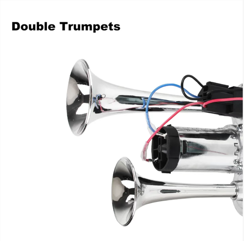 This dual-pipe car horn has a loud volume of 110DB. It is compatible with multiple vehicle models and is equipped with chrome finish for rust prevention and durability. The accessories are fully included and easy to install. The wiring is protected by relays to ensure the circuit is safe. When activated in complex road conditions, it will immediately alert you, making driving safer.