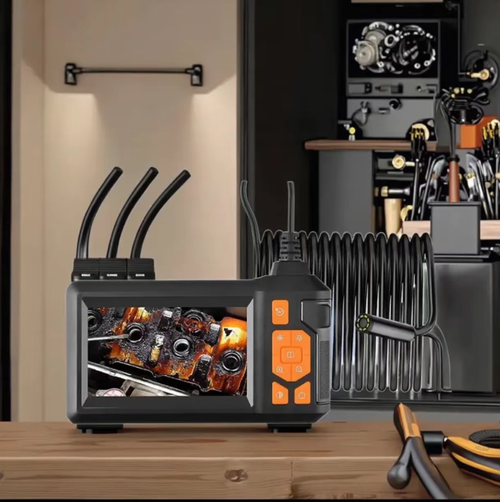 This industrial endoscope is an excellent tool for addressing blind spots: featuring a 4.3-inch 1080P screen and an 8mm mini lens, it can bend and probe narrow gaps. The back support frees up your hands. It is IP67 waterproof and has a 2000mAh battery life. It comes with a magnetic hook and is suitable for various maintenance scenarios. The operation is simple and labor-saving.