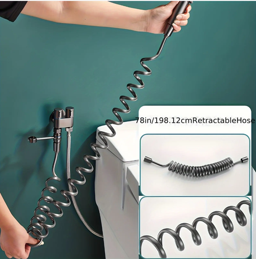 Multifunctional pressure-enhanced spray gun set, with powerful pressure and multiple water output modes. It can easily clean toilet stains and tile scale, and can also be used for watering flowers and washing pets. Installation is simple. The explosion-proof hose is flexible and has no dead corners. The metal material is durable and rust-proof, making bathroom cleaning efficient, easy and relaxing!