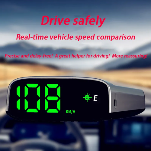 太阳能HUDDirect Solar-Powered Wireless Car Head-Up Display Universal GPS Compass Green Light Speed and Time Indicator