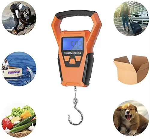 A 50kg large-range waterproof portable electronic scale with a high-definition large screen for clear reading, and a high-precision sensor for accurate weighing. The sealed body can resist water splashes, and the built-in tape measure also has a measuring function. The non-slip grip is convenient and comfortable, allowing for weighing catches, courier luggage, etc. It is portable, energy-efficient, suitable for both outdoor and indoor use.