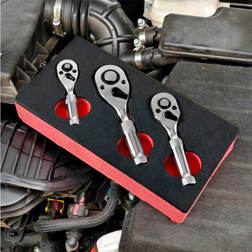 3-piece set - -72-tooth quick socket ratchet wrench, with 72 teeth for precise structure, 5° swing allows for direction change, two-way adjustment + quick-release button, doubling the efficiency of screw removal and installation. Made of chrome-vanadium steel, it is durable and rust-resistant, an excellent tool for mechanical maintenance and home disassembly, allowing for faster screw tightening.